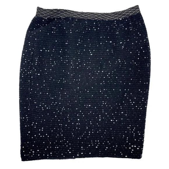 Lela Rose pencil skirt black sequin wool silk blend lined size 8 career event - Picture 1 of 5